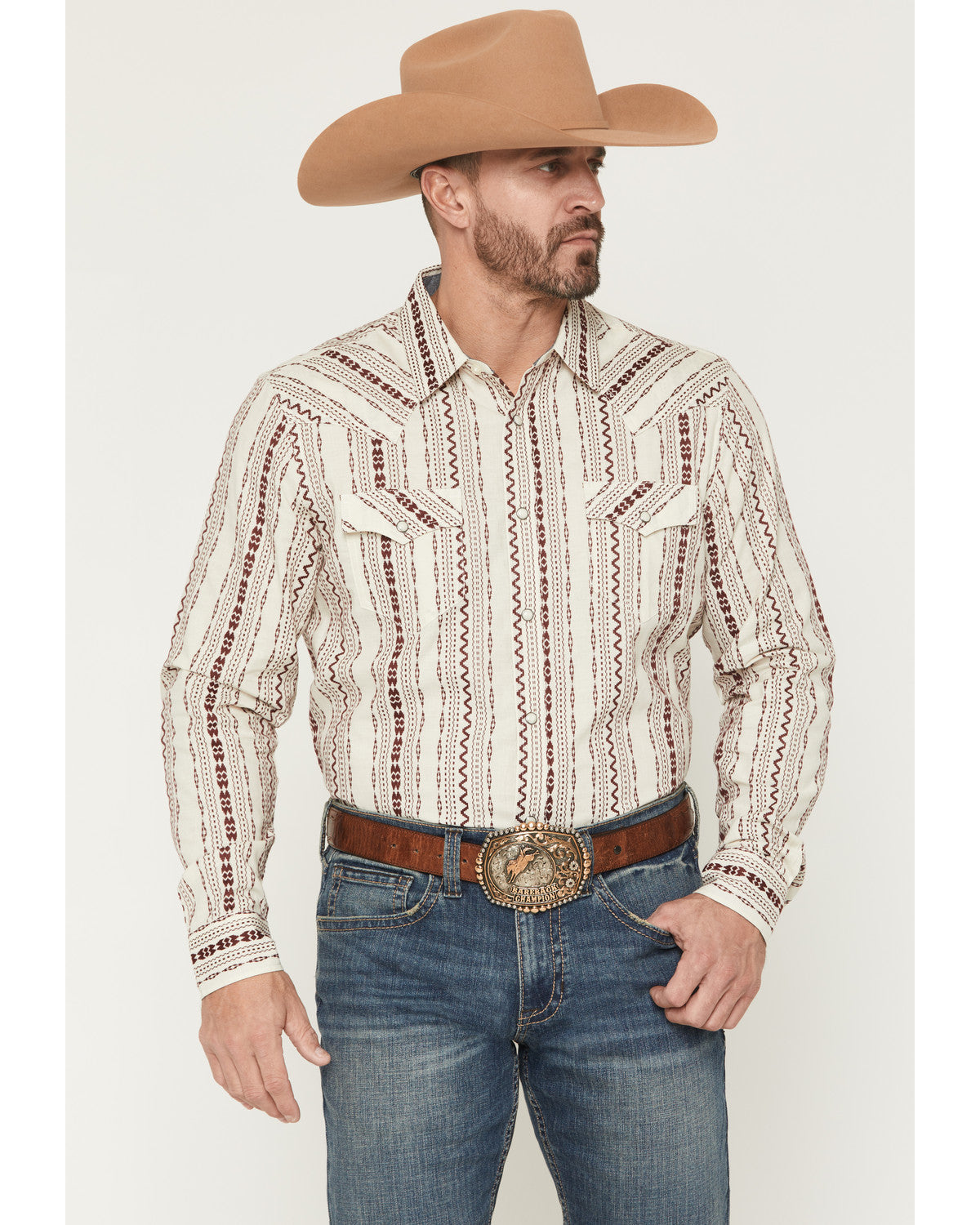 Men's Warhunt Dobby Striped Long Sleeve Snap Western Shirt