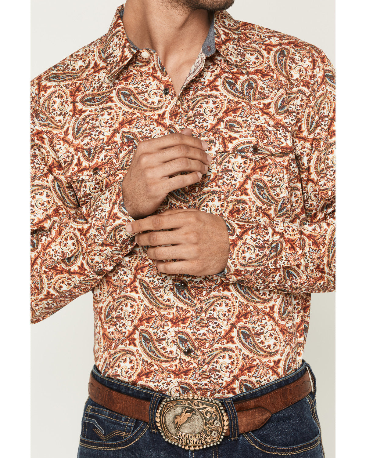 Men's Cowboy Boogie Paisley Print Long Sleeve Snap Western