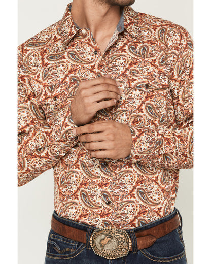 Men's Cowboy Boogie Paisley Print Long Sleeve Snap Western