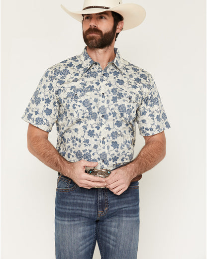 Men's Botanical Floral Print Short Sleeve Snap Western Shir
