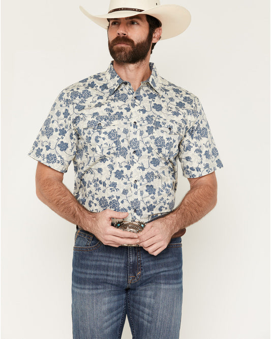 Men's Botanical Floral Print Short Sleeve Snap Western Shir