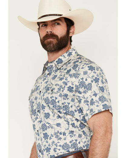 Men's Botanical Floral Print Short Sleeve Snap Western Shir