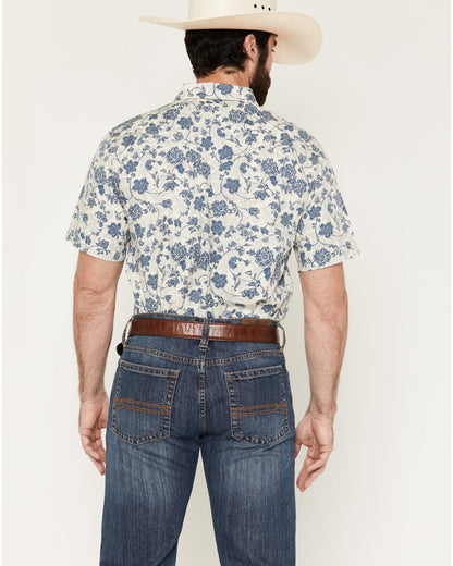 Men's Botanical Floral Print Short Sleeve Snap Western Shir
