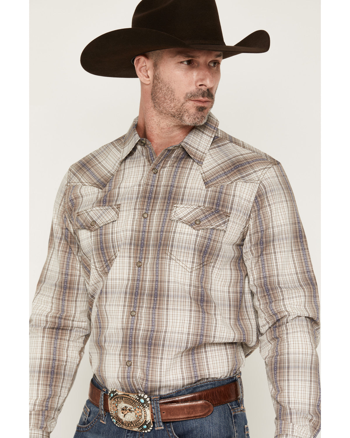 Men's Legend Dobby Plaid Print Long Sleeve Snap Western Shi