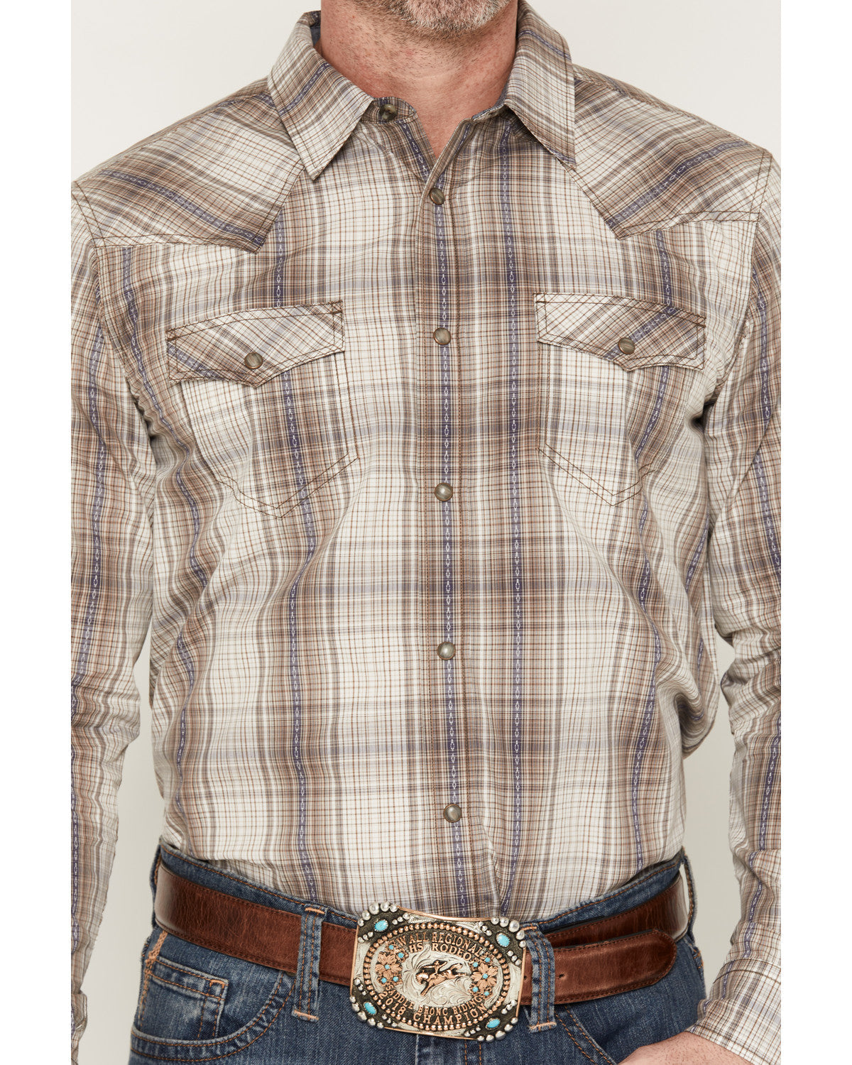 Men's Legend Dobby Plaid Print Long Sleeve Snap Western Shi