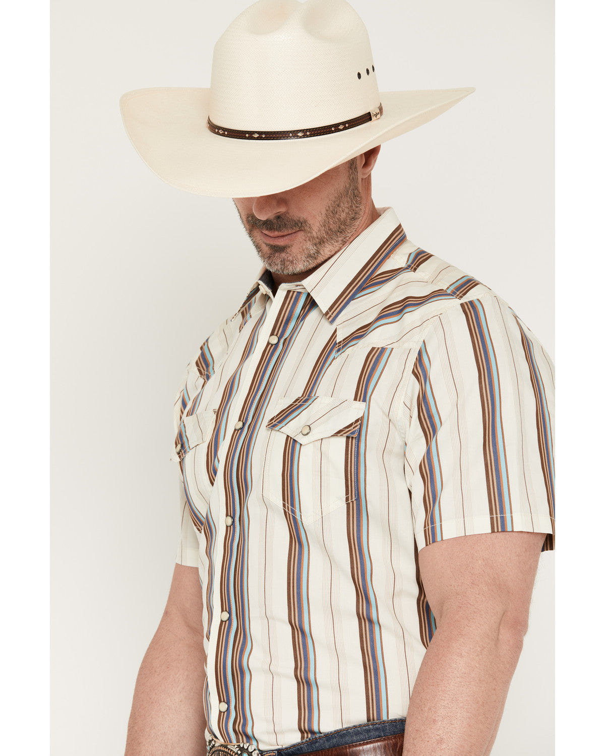 Men's Bootcutger Stripe Print Short Sleeve Snap Western Shi