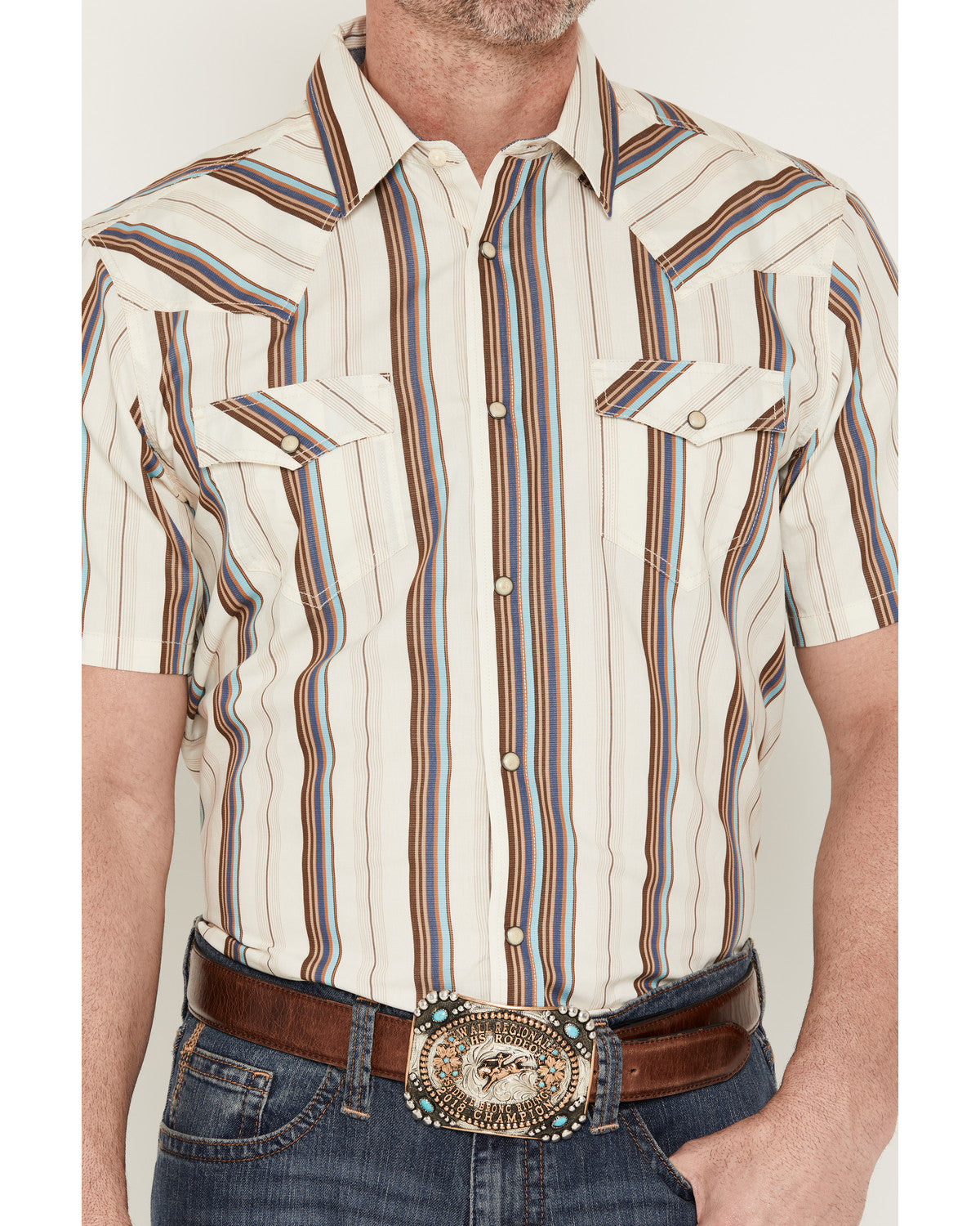 Men's Bootcutger Stripe Print Short Sleeve Snap Western Shi