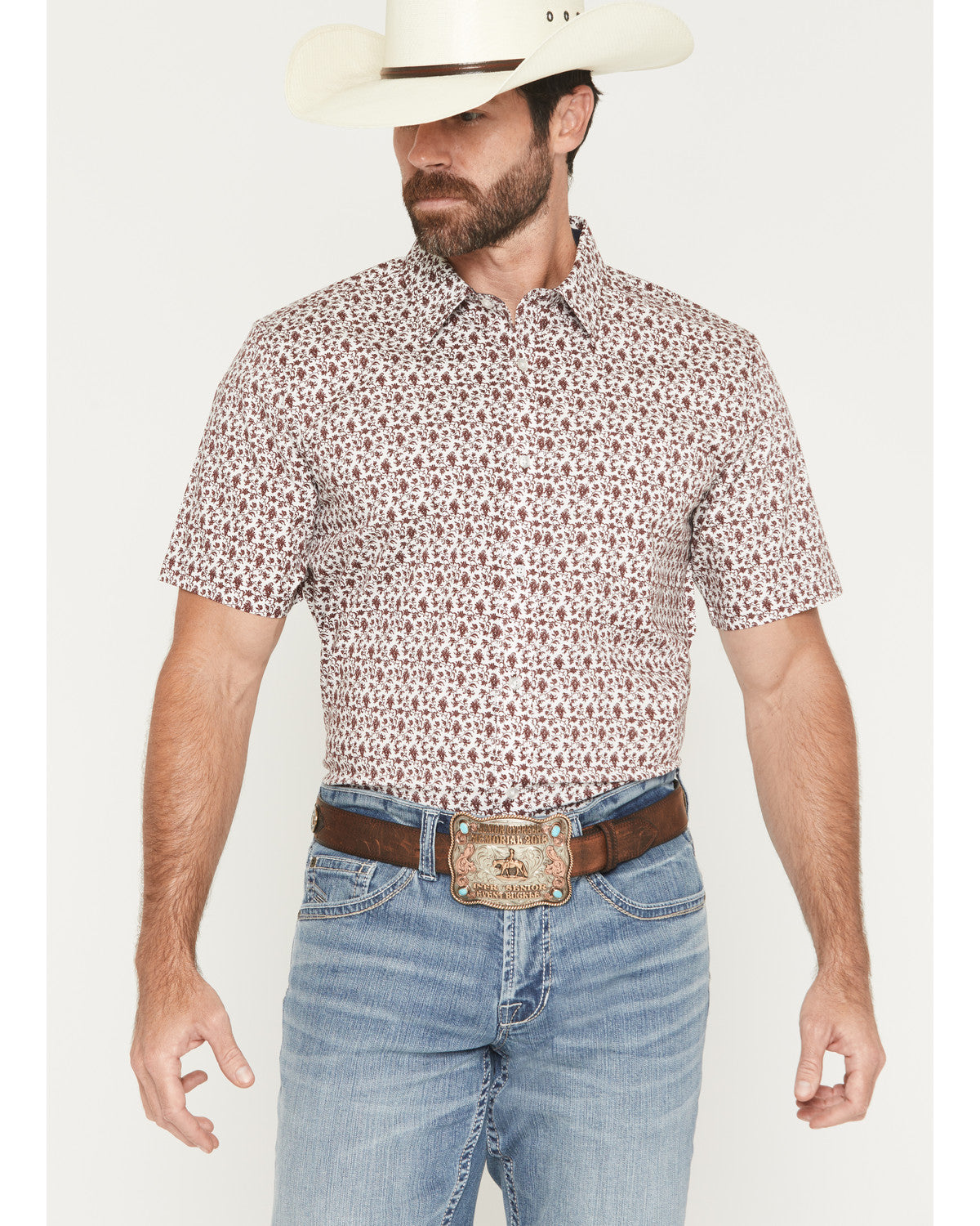 Men's Neon Moon Floral Print Short Sleeve Button-Down Stret