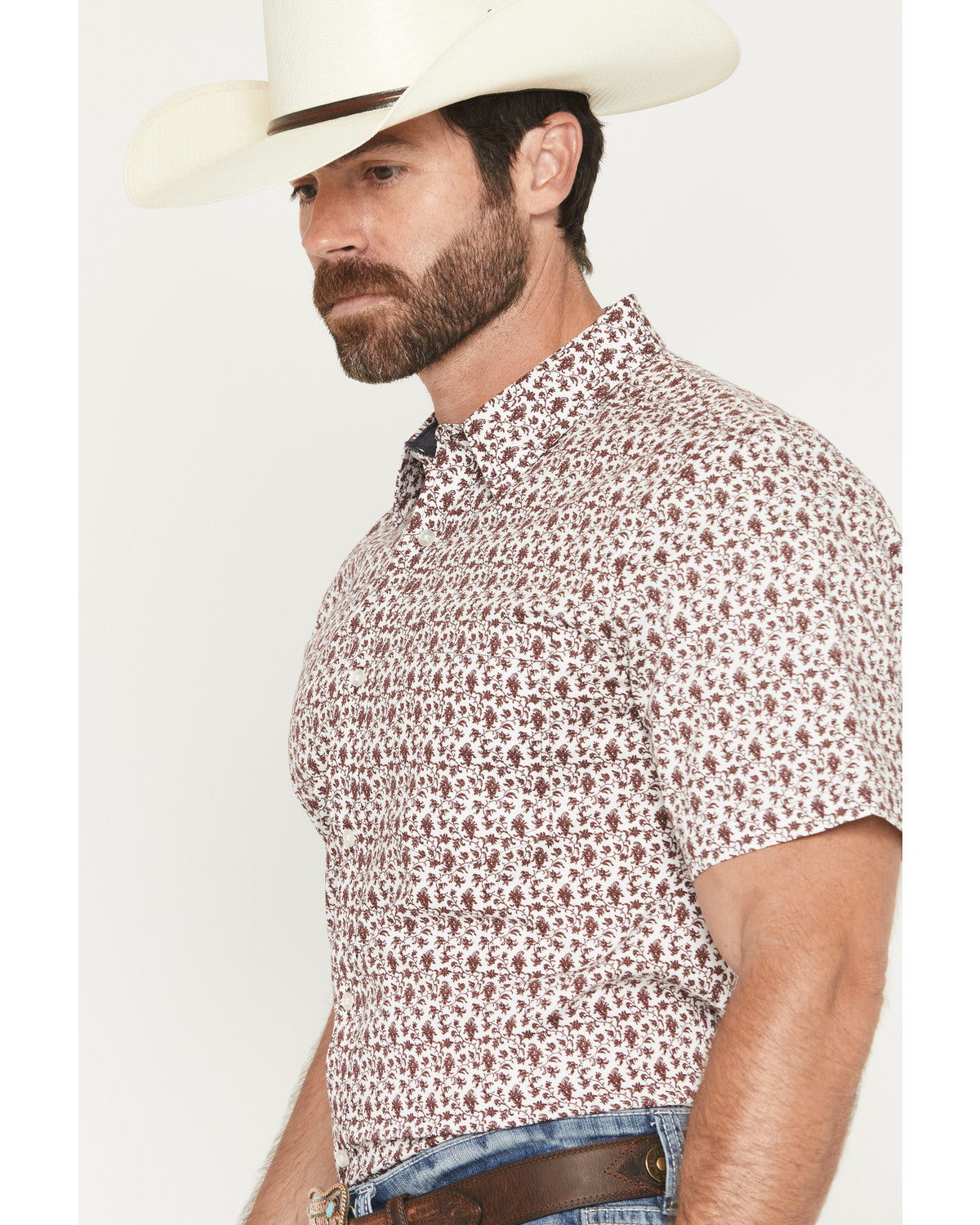 Men's Neon Moon Floral Print Short Sleeve Button-Down Stret