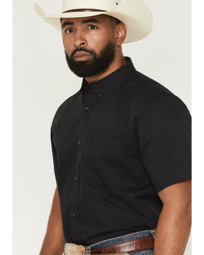 Men's Basic Solid Short Sleeve Button-Down Stretch Western
