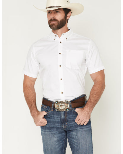 Men's Basic Solid Short Sleeve Button-Down Stretch Western