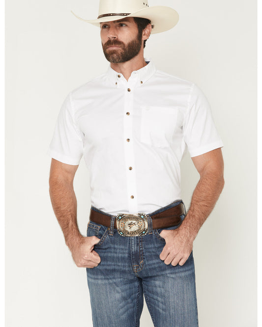 Men's Basic Solid Short Sleeve Button-Down Stretch Western