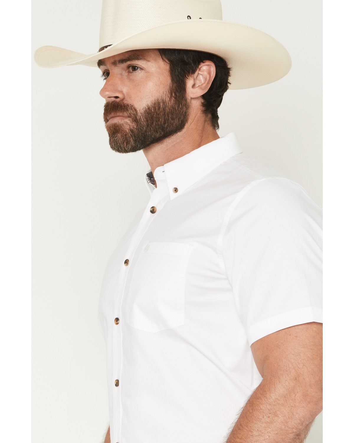 Men's Basic Solid Short Sleeve Button-Down Stretch Western