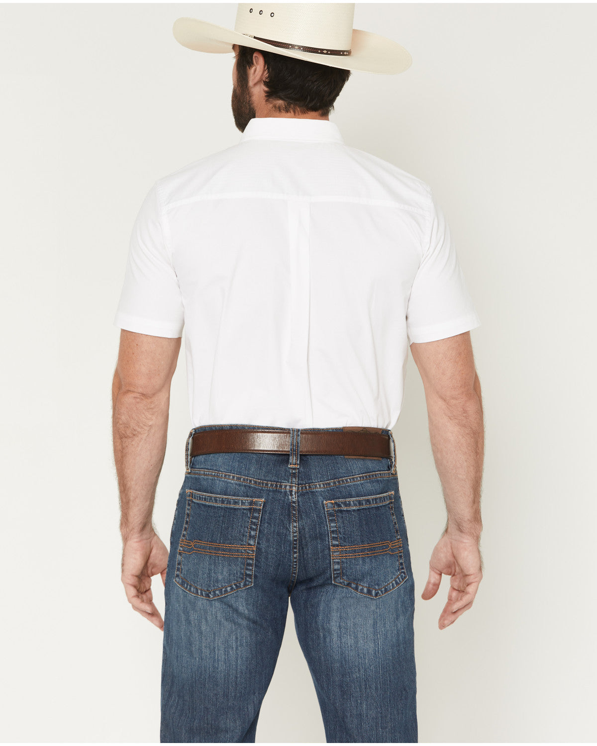 Men's Basic Solid Short Sleeve Button-Down Stretch Western
