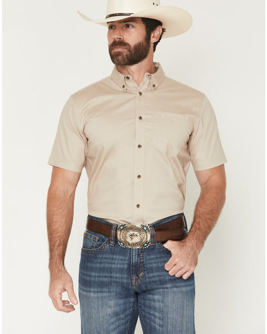 Men's Basic Solid Short Sleeve Button-Down Stretch Western