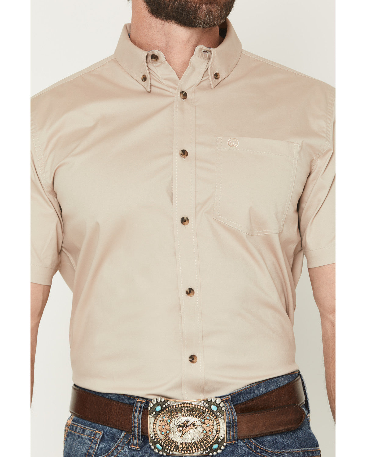 Men's Basic Solid Short Sleeve Button-Down Stretch Western