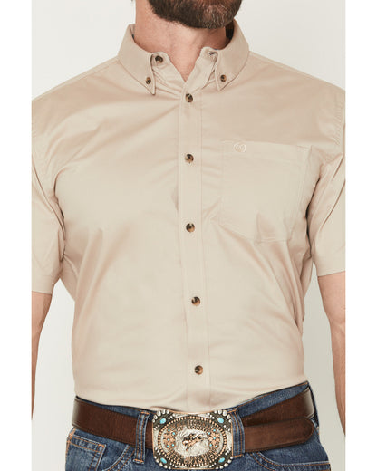 Men's Basic Solid Short Sleeve Button-Down Stretch Western