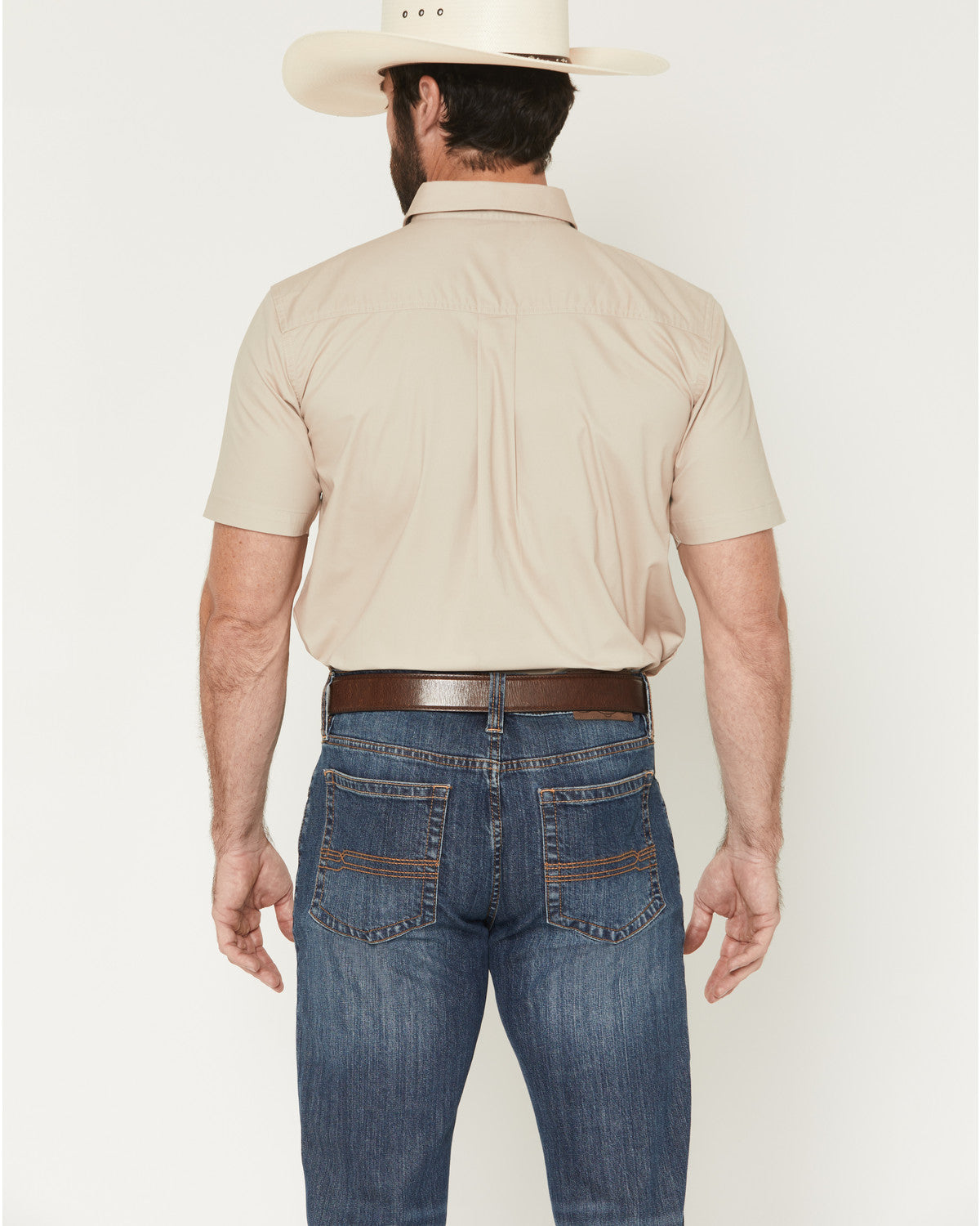 Men's Basic Solid Short Sleeve Button-Down Stretch Western