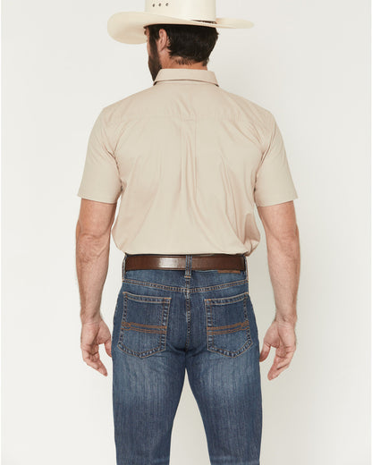 Men's Basic Solid Short Sleeve Button-Down Stretch Western