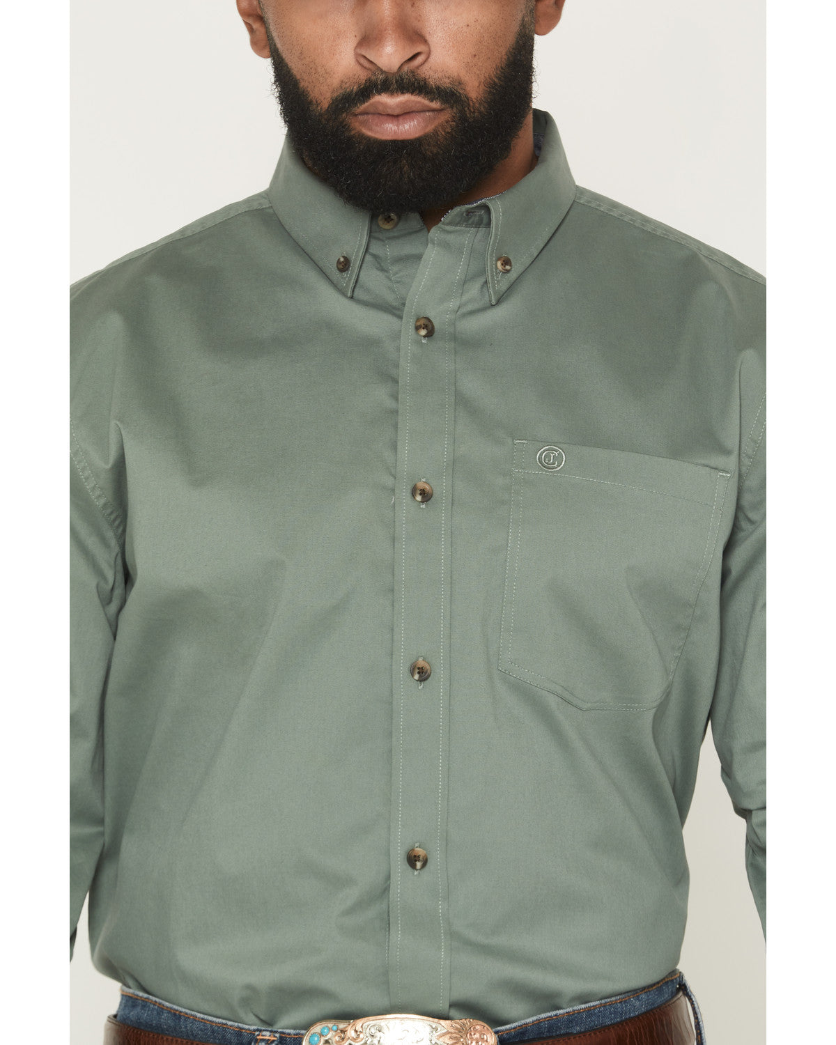 Men's Basic Solid Long Sleeve Button-Down Stretch Western S