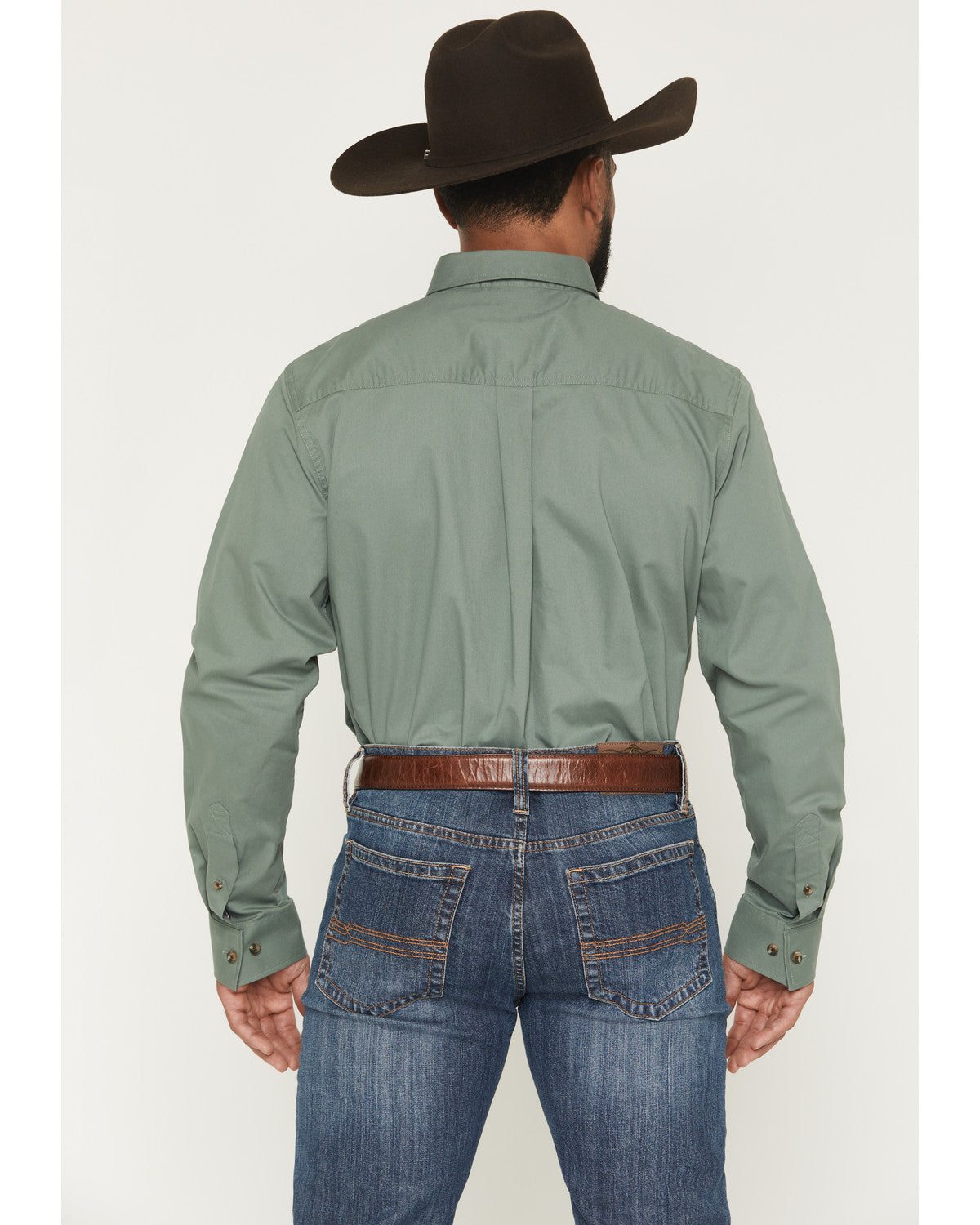 Men's Basic Solid Long Sleeve Button-Down Stretch Western S