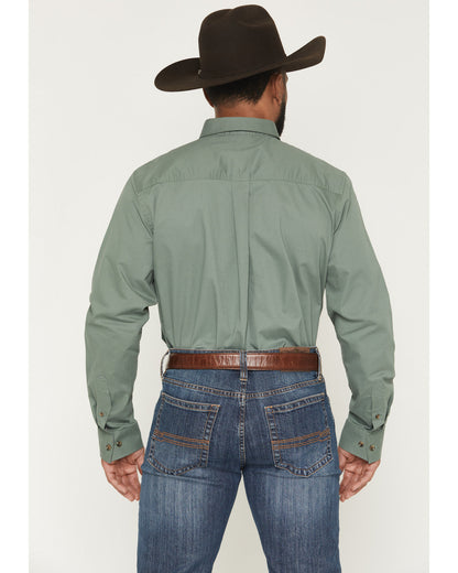Men's Basic Solid Long Sleeve Button-Down Stretch Western S