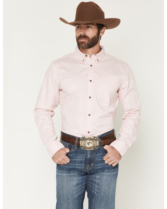Men's Basic Solid Long Sleeve Button-Down Stretch Western S