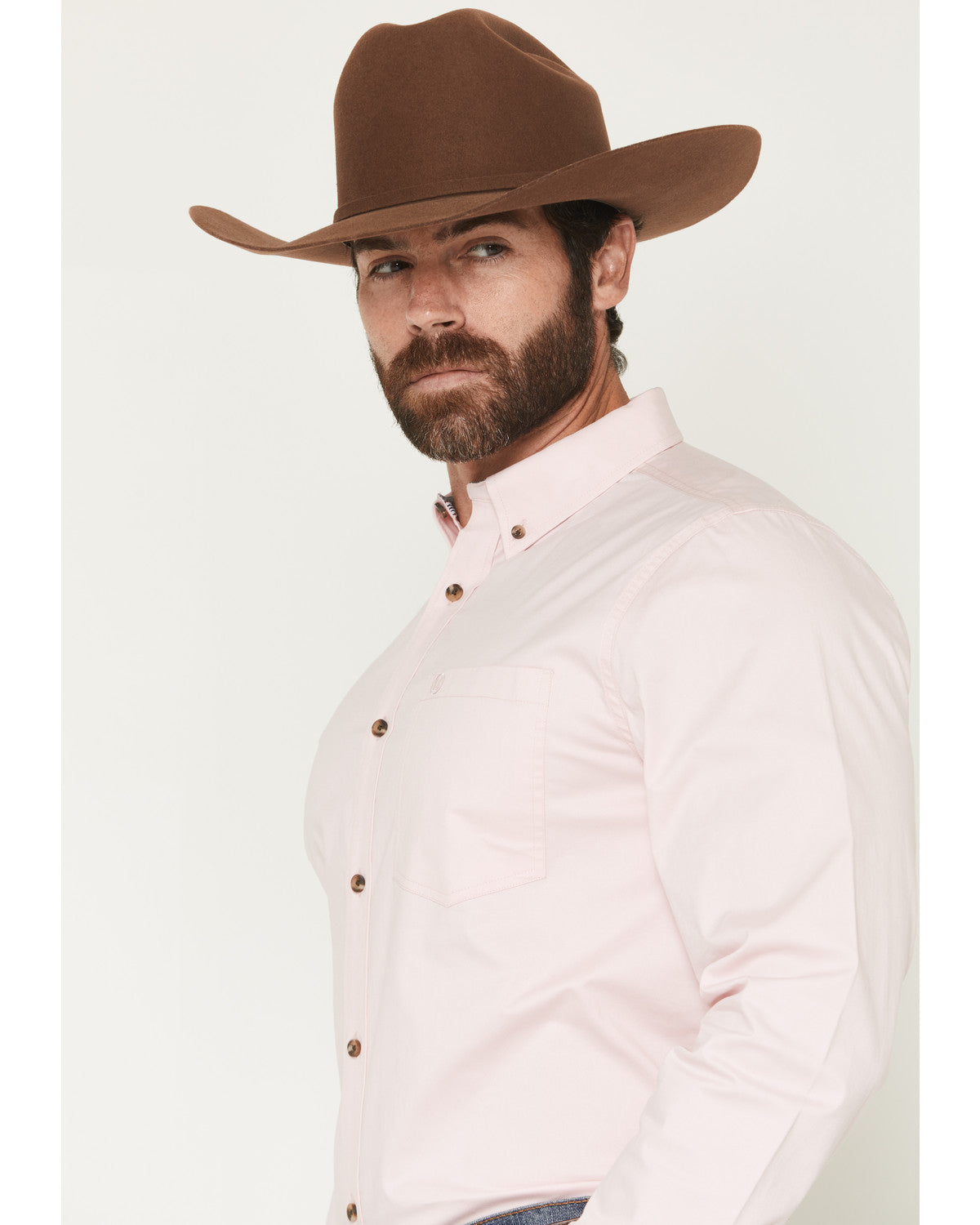 Men's Basic Solid Long Sleeve Button-Down Stretch Western S