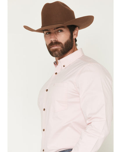 Men's Basic Solid Long Sleeve Button-Down Stretch Western S