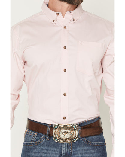 Men's Basic Solid Long Sleeve Button-Down Stretch Western S