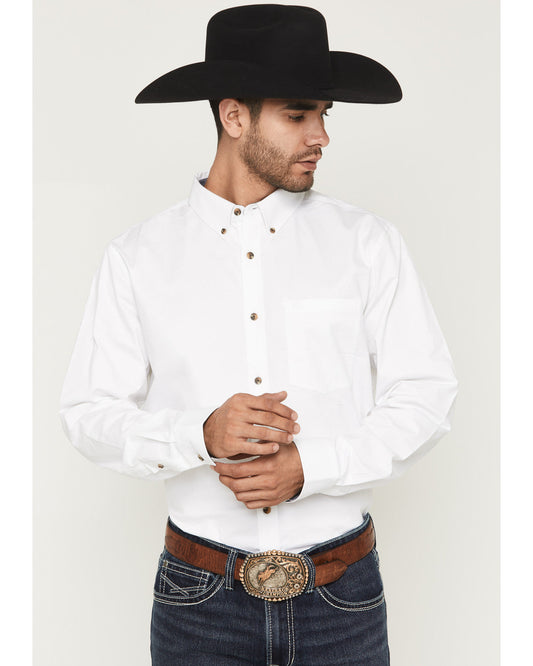 Men's Basic Solid Long Sleeve Button-Down Stretch Western S