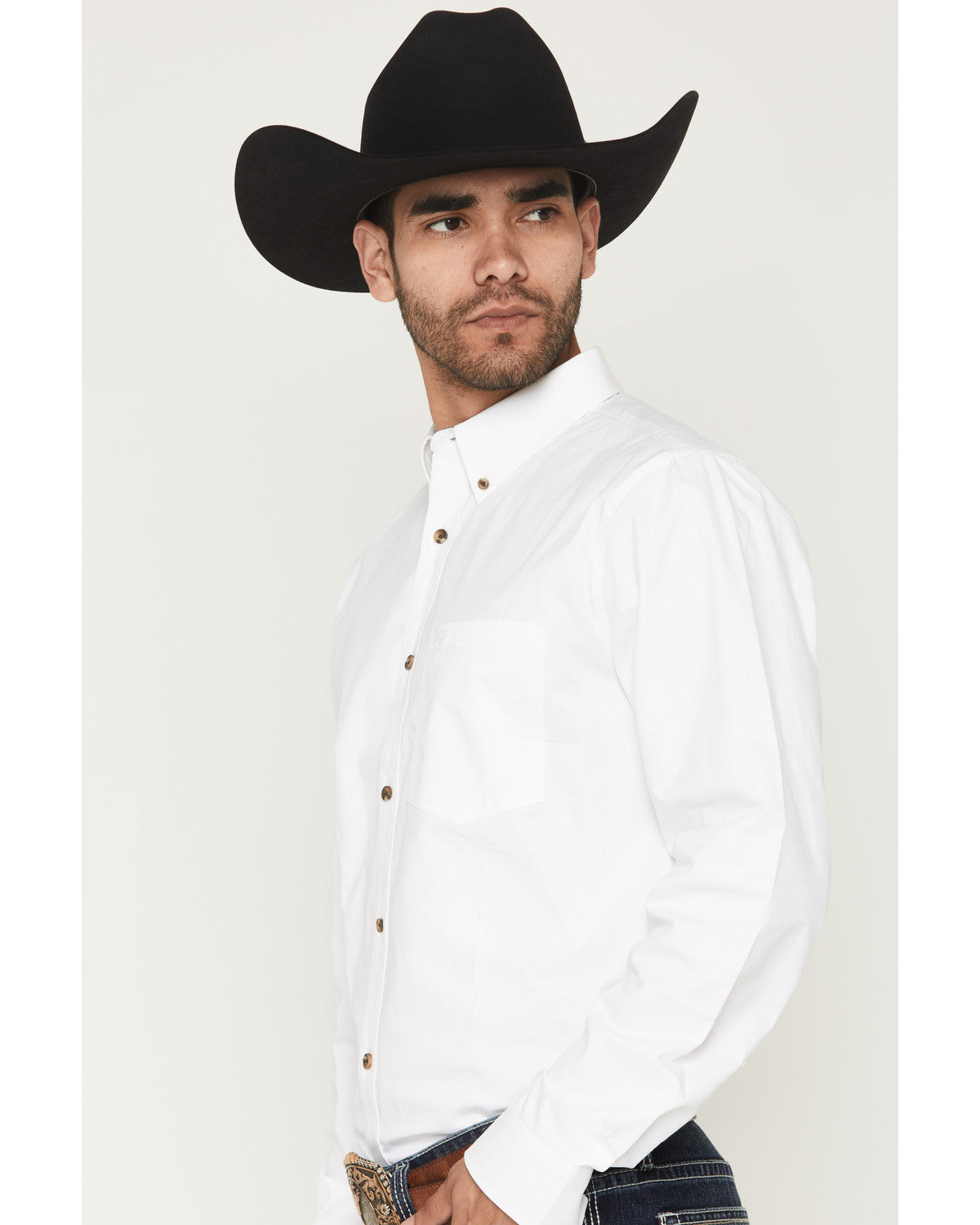 Men's Basic Solid Long Sleeve Button-Down Stretch Western S