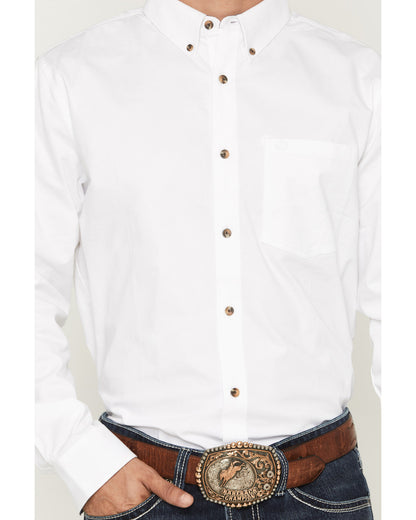 Men's Basic Solid Long Sleeve Button-Down Stretch Western S