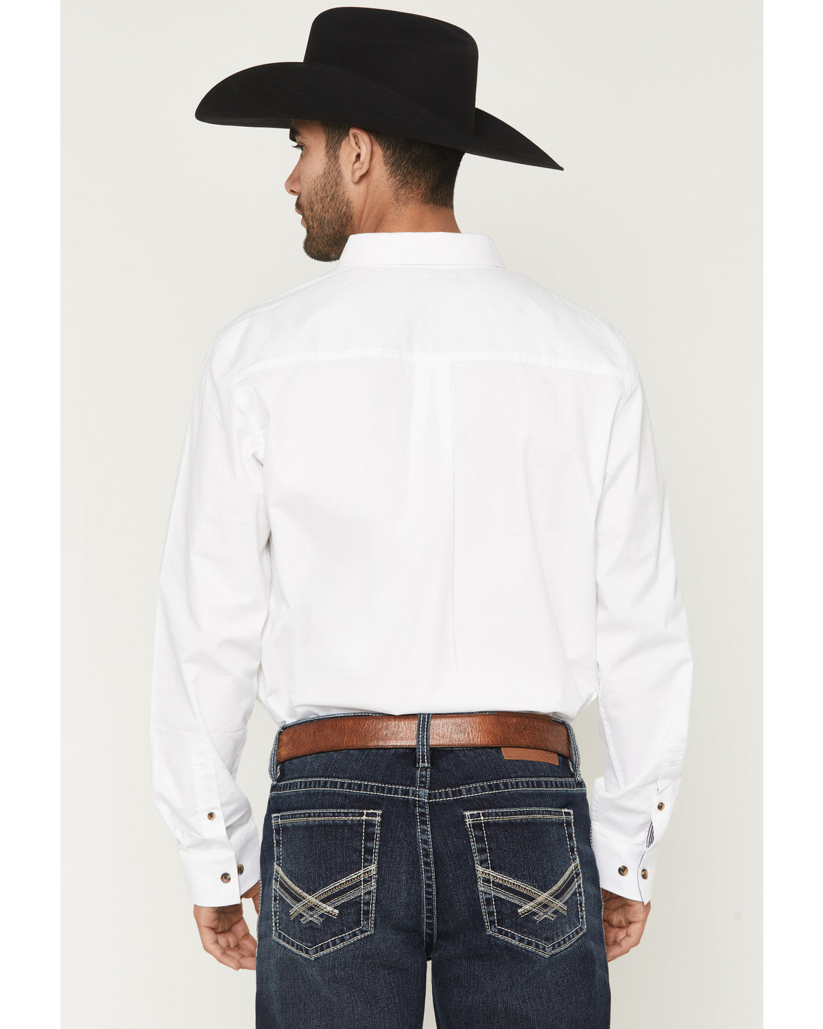 Men's Basic Solid Long Sleeve Button-Down Stretch Western S
