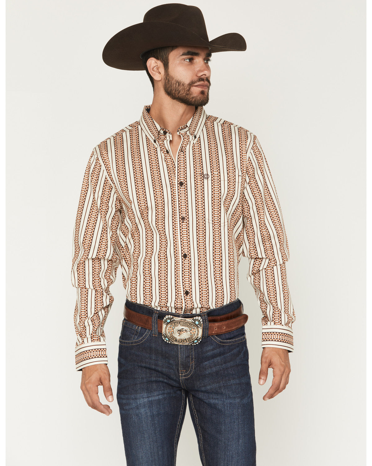 Men's Waylon Geo Stripe Print Long Sleeve Button-Down Stret