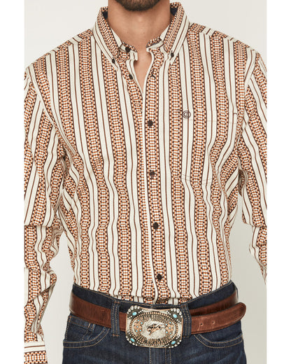 Men's Waylon Geo Stripe Print Long Sleeve Button-Down Stret