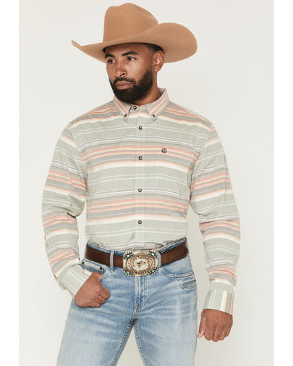 Men's Harlan Striped Print Long Sleeve Button-Down Western