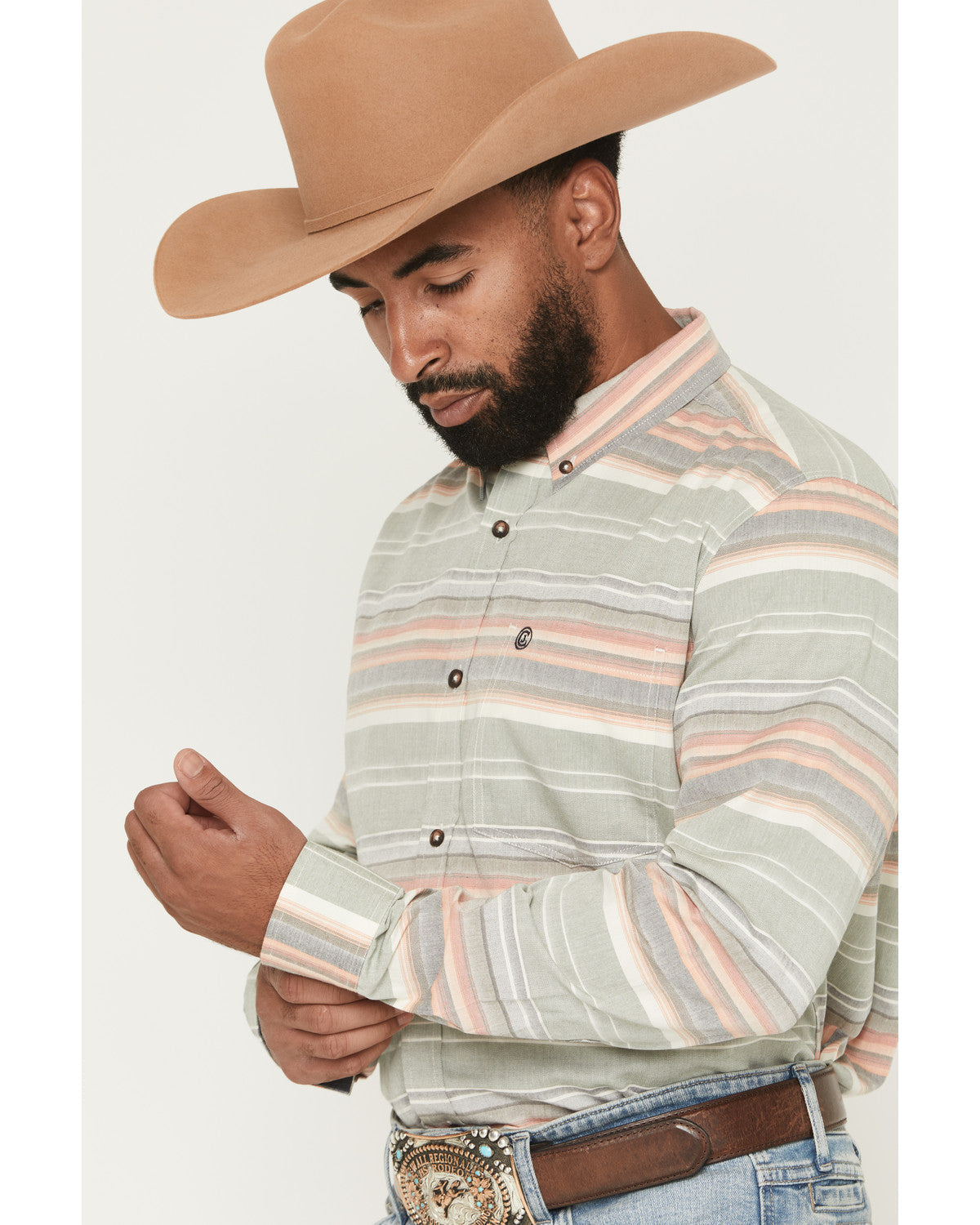Men's Harlan Striped Print Long Sleeve Button-Down Western