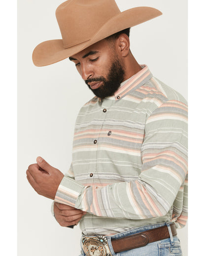 Men's Harlan Striped Print Long Sleeve Button-Down Western