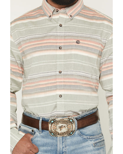 Men's Harlan Striped Print Long Sleeve Button-Down Western
