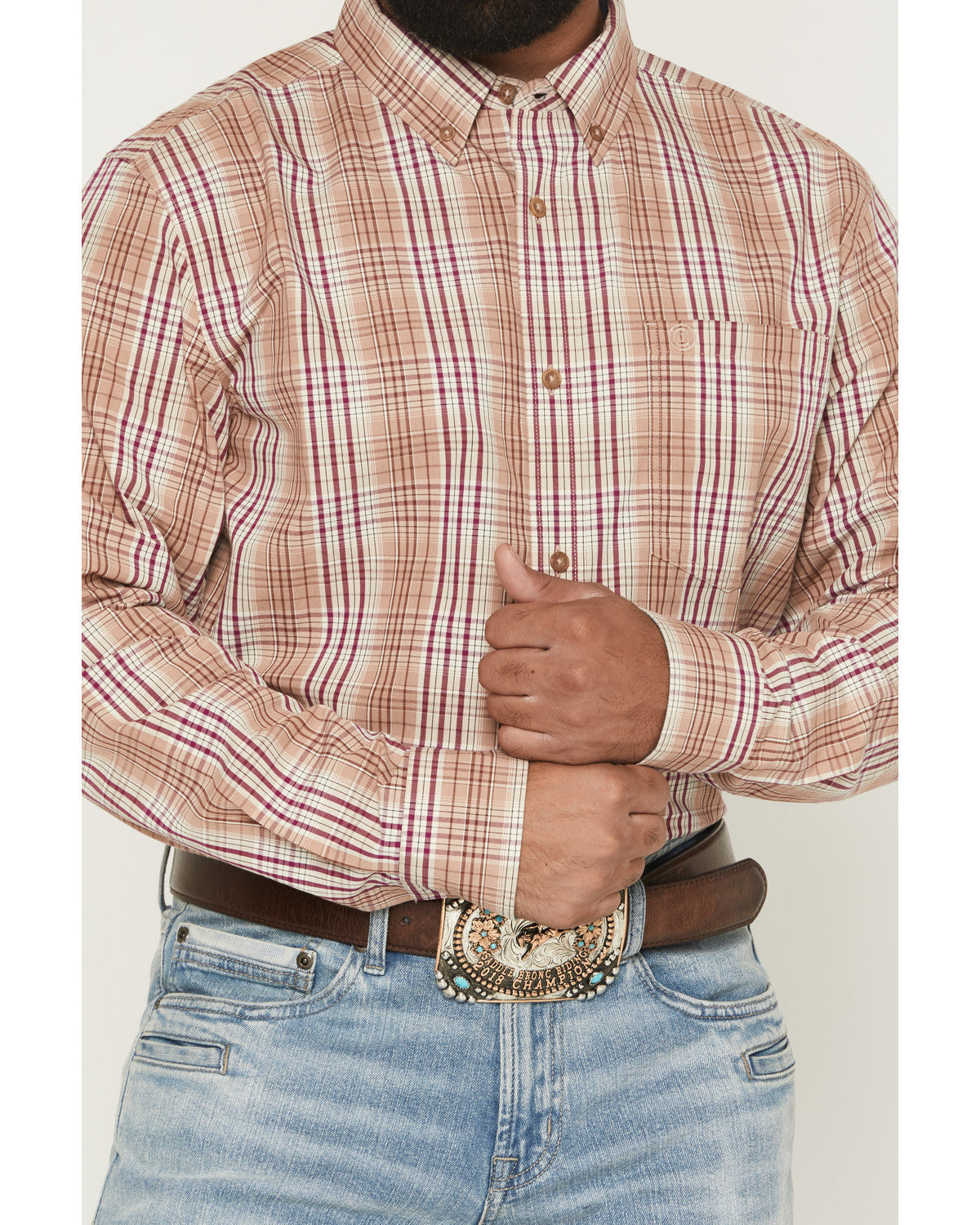Men's Bodie Plaid Print Long Sleeve Button-Down Stretch Wes