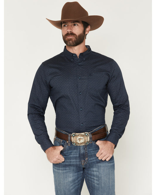 Men's Tripp Micro Geo Print Long Sleeve Button-Down Stretch
