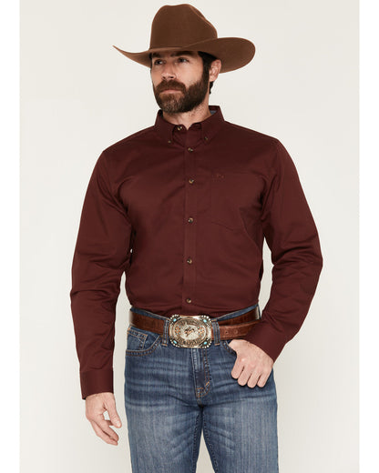 Men's Basic Solid Long Sleeve Button-Down Stretch Western S