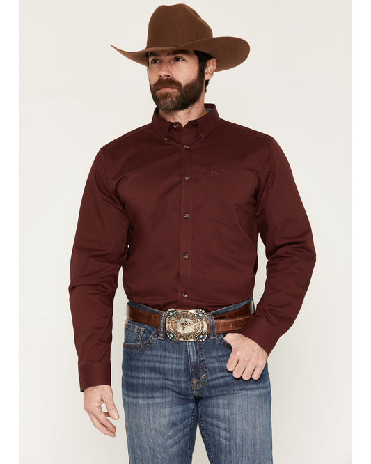 Men's Basic Solid Long Sleeve Button-Down Stretch Western S