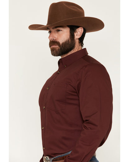 Men's Basic Solid Long Sleeve Button-Down Stretch Western S