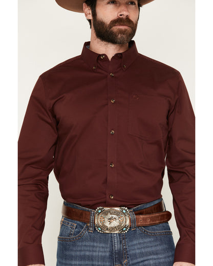 Men's Basic Solid Long Sleeve Button-Down Stretch Western S