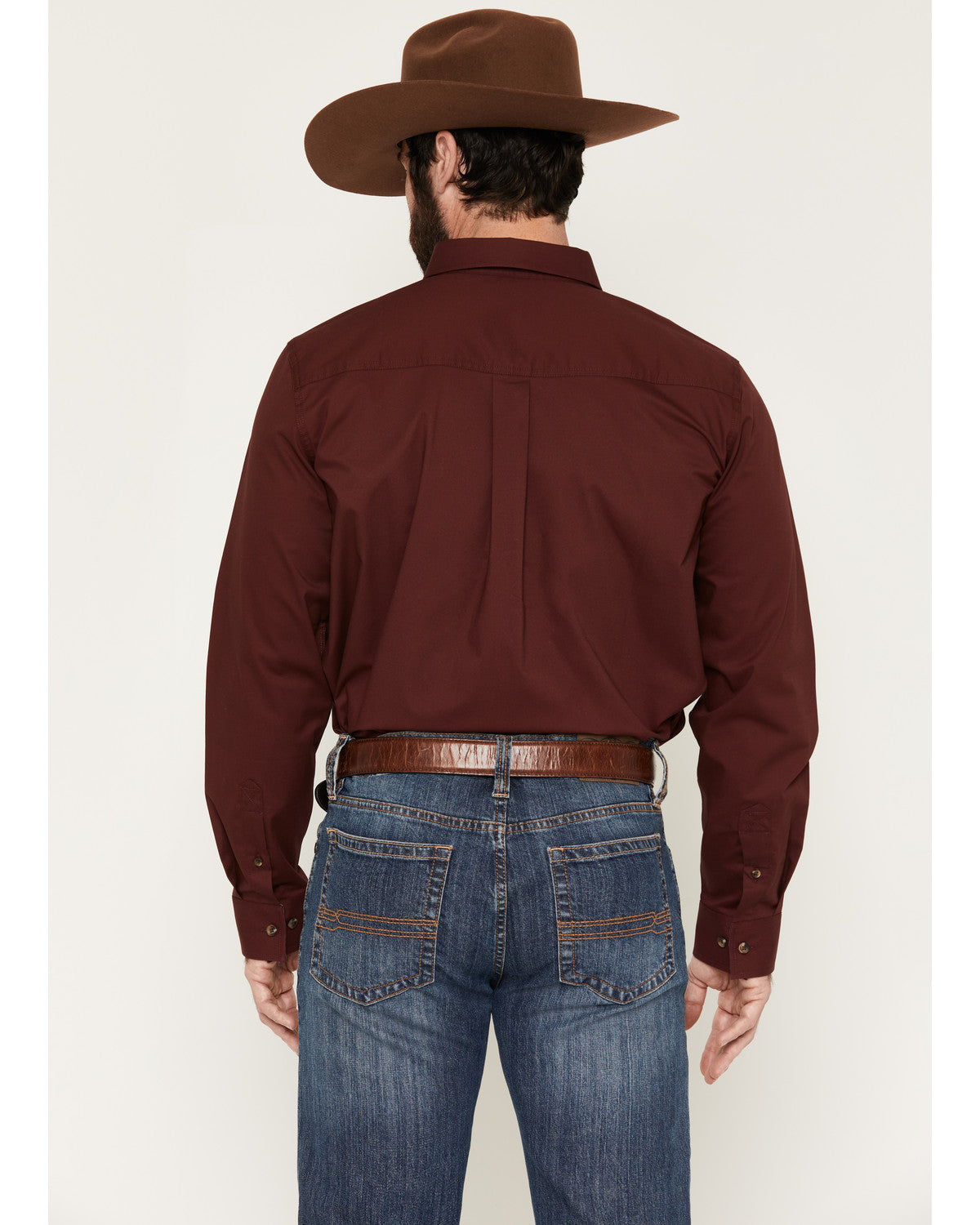 Men's Basic Solid Long Sleeve Button-Down Stretch Western S