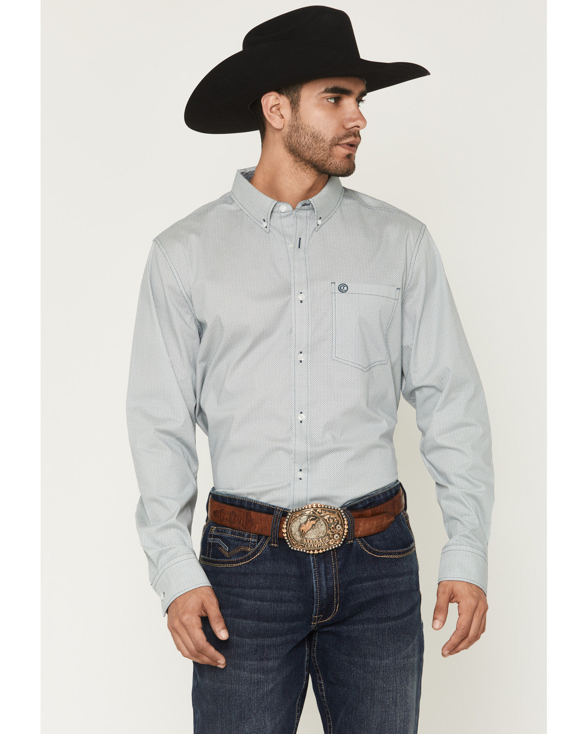 Men's Day Job Geo Print Long Sleeve Button-Down Stretch Wes