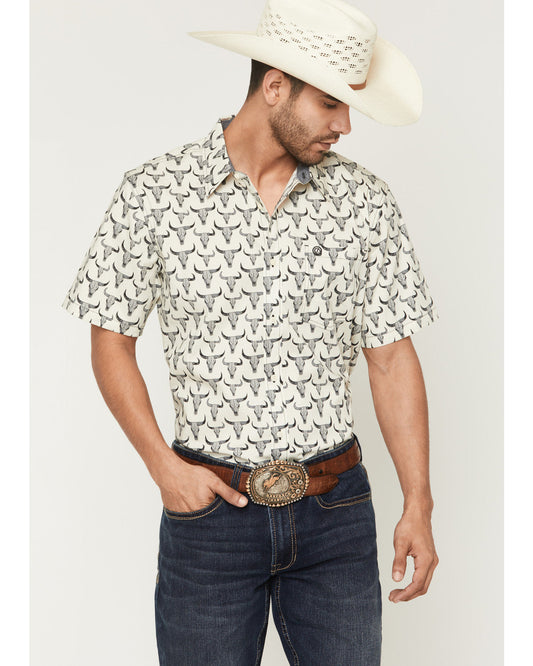 Men's Toro Steer Head Print Short Sleeve Button-Down Stretc