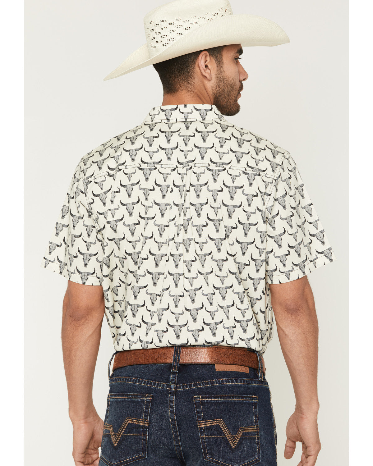 Men's Toro Steer Head Print Short Sleeve Button-Down Stretc
